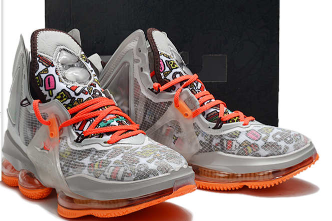 Nike LeBron James 19 Leopard Print Grey Orange Shoes